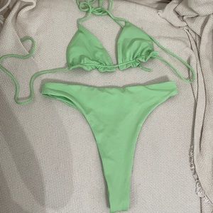 Oh Polly Triangle Bikini Top and High Rise Thong Bikini Bottom in Mint